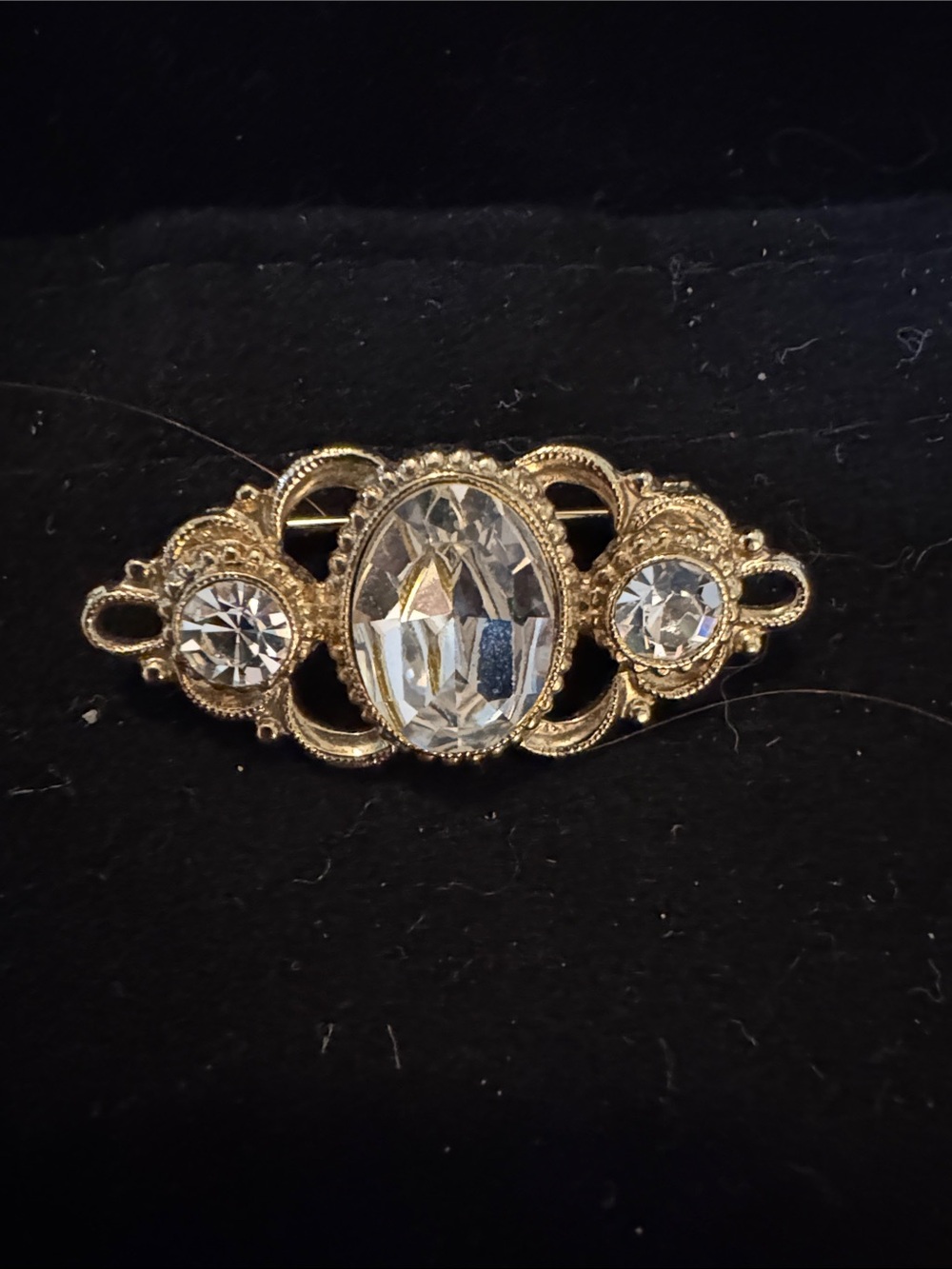 1928 Gold-Tone Clear Crystal Filigree Brooch